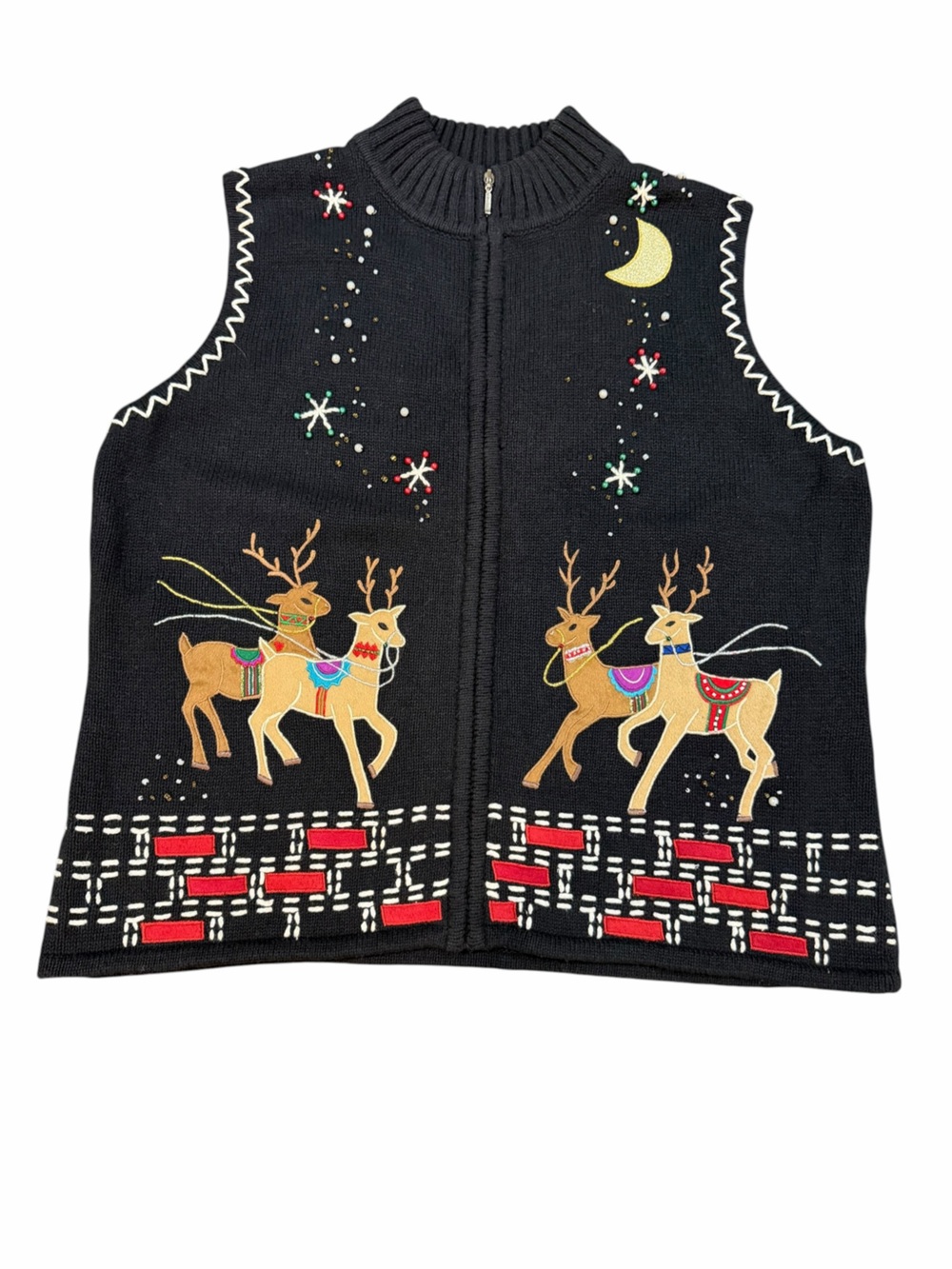 Vintage 1991 Studio Joy Reindeer Christmas Sweater Vest XL